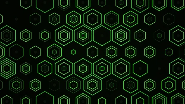 4K neon green hexagon motion background for broadcast and video production