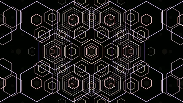4K neon hexagon geometric motion background for broadcast and video editing