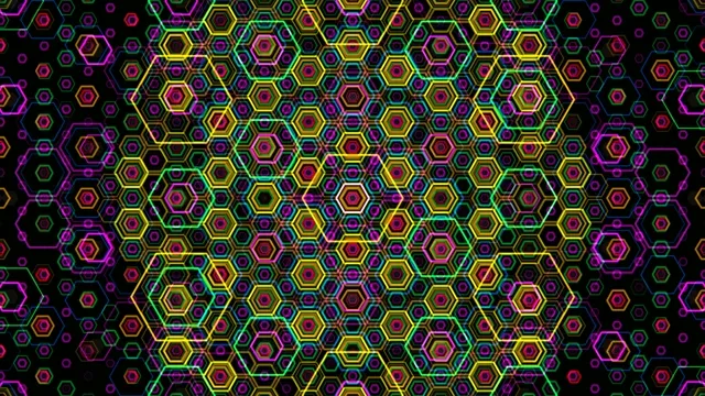 4K neon hexagon geometric motion background for broadcast and video