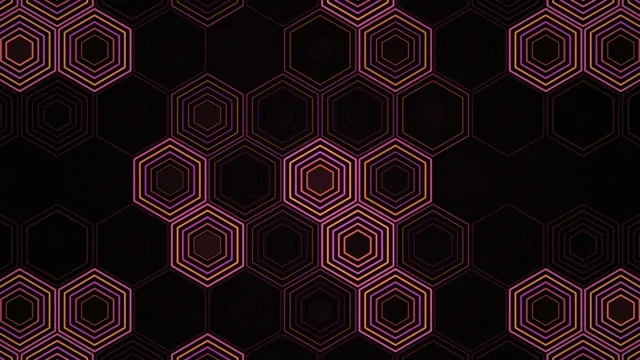 4K neon hexagon grid motion background for broadcast and streaming