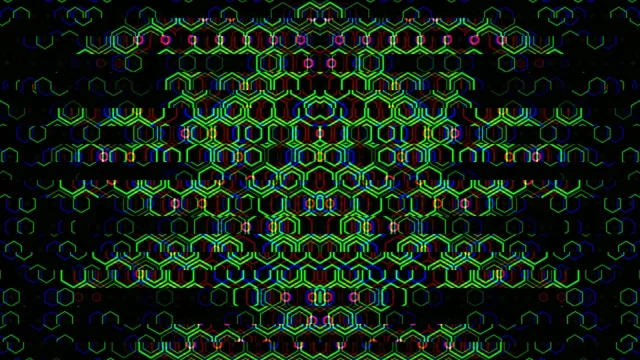 4K neon hexagon grid motion background with dynamic color shift