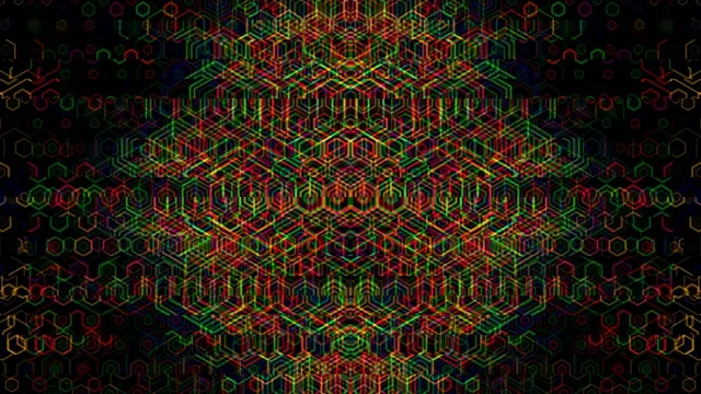 4K neon hexagon grid motion background with vibrant color shifts