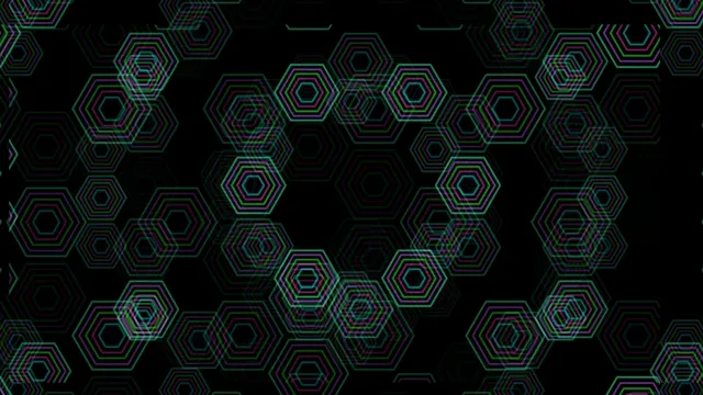 4K neon hexagon motion background loop for broadcast and video editing