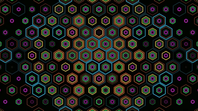 4K neon hexagon motion background with vibrant geometric animation