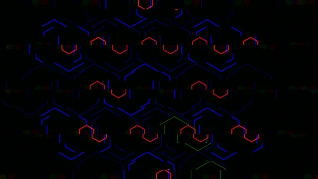 4K neon hexagon network animation with glowing nodes and connectors