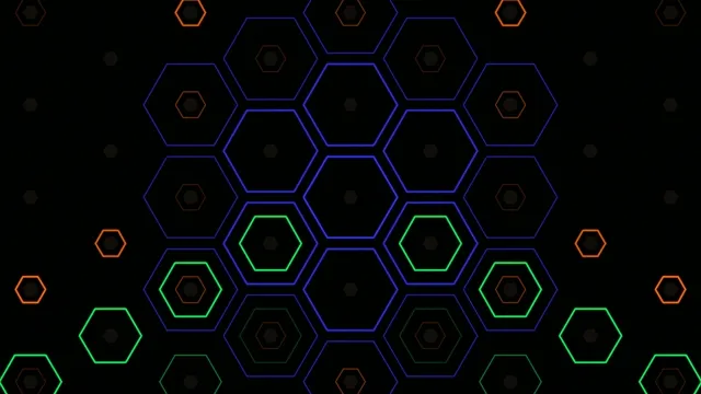 4K neon hexagon network motion background for broadcast and video production