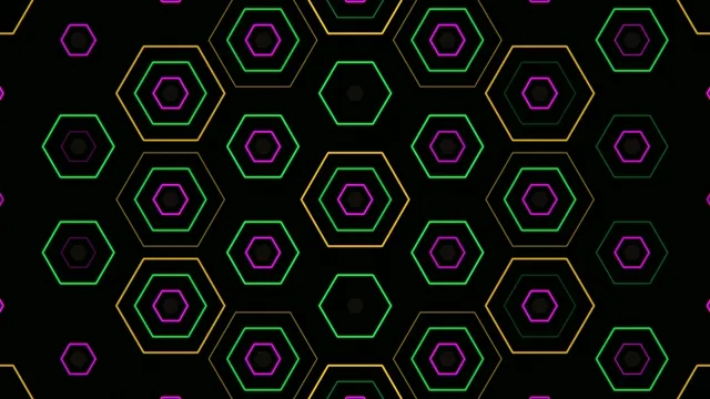 4K neon hexagon pattern loop - vibrant geometric motion background