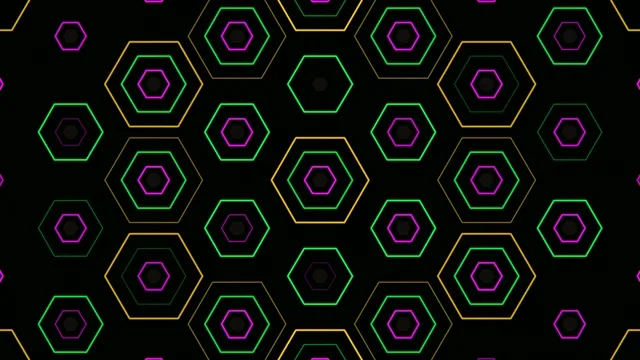 4K neon hexagon pattern motion background for broadcast and streaming