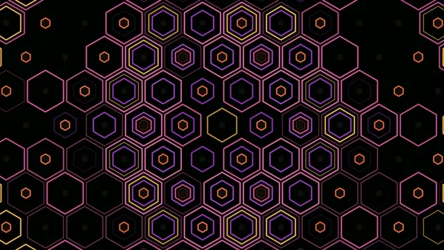 4K neon hexagon pattern motion background for broadcast and video editing