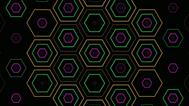 4K neon hexagon pattern seamless loop motion background