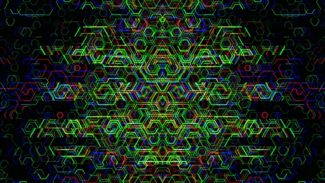 4K neon hexagon tech motion background loop for broadcast