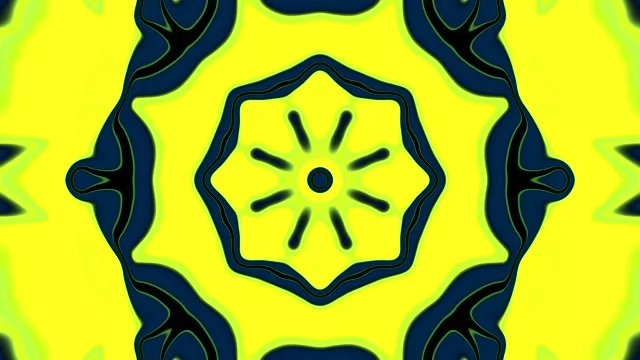 נתיב מערבולת ניאון צהוב בהיר עם דפוסים גיאומטריים טורקיז כהה וכוכב זוהר במרכז - רקע VJ לולאה אבסטרקטי 4K