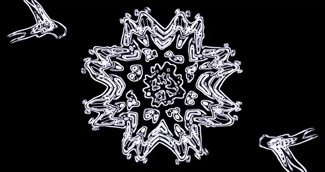 對稱霓虹萬花筒圖案，白色線條從中心輻射到黑色背景上，催眠4K VJ迴圈視覺效果