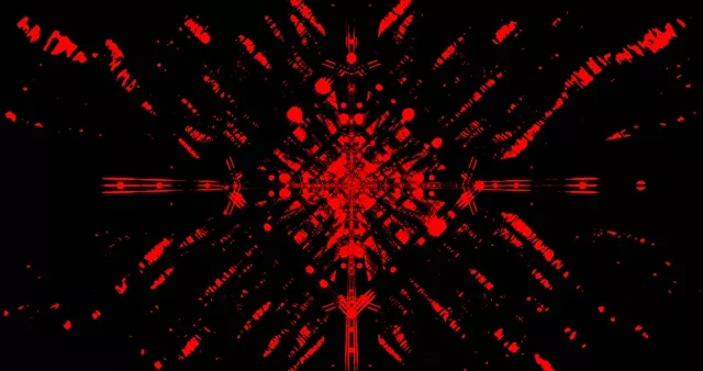 Pang-geometric na neon na pagsabog na sumikat mula sa gitna na may simetriko na mga pattern, madilim na background, 4K VJ loop