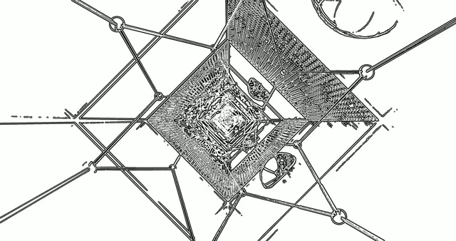 Tunel neon abstrakt me modele diamant gjeometrike në shkallë gri dhe të bardhë, duke krijuar sfond lëvizjeje me lak VJ përspektive 3D