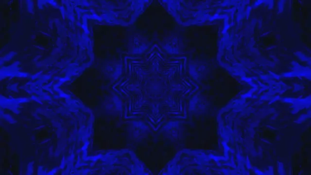 Глибоко синій неоновий тунель з симетричним геометричним зірковим узором, яскраві електрично сині лінії створюють 4K абстрактний VJ цикл