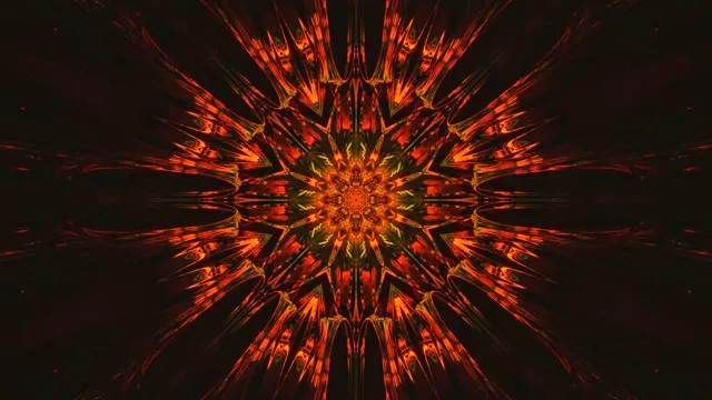輻射狀霓虹曼荼羅渦旋，橙紅色光線在4K VJ循環動態背景中閃耀