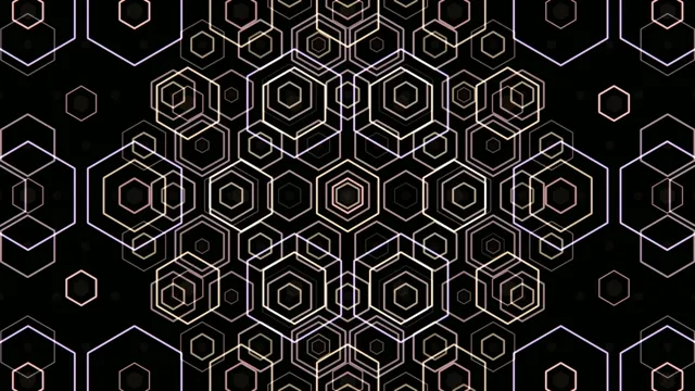 4K UHD geometric hexagon motion background with glowing neon lines