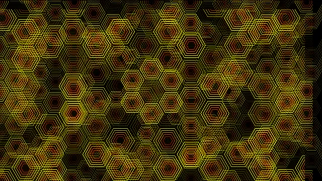 4K UHD geometric hexagon motion background with neon yellow and red