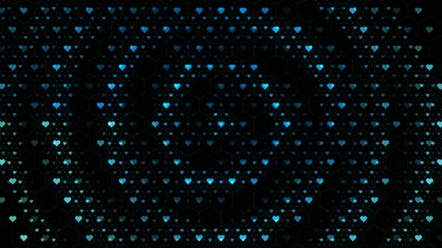 4K UHD glowing hearts motion background with hexagonal pattern