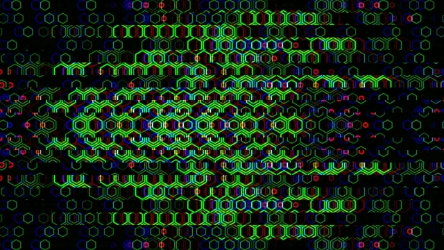 4K UHD neon hexagon matrix animation with glowing tech grid