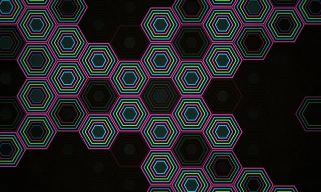 5:3 Wide | Neon Hexagon 60fps Motion Background Loop