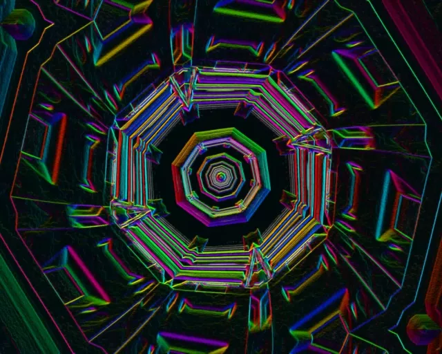 5:4 Industrial Neon Tunnel | 60fps Screensaver | VJ Loop Octagonal Vortex