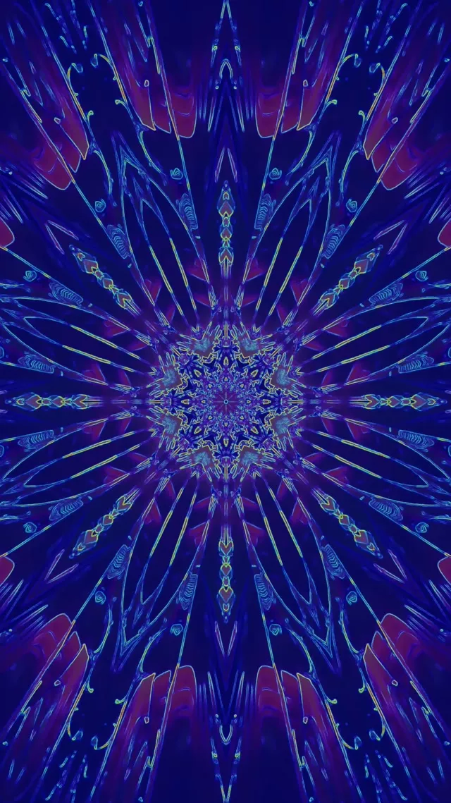 9:16 Reels 60fps تونل نئون مندالا ستاره فراکتال قرمز بنفش محافظ صفحه کاغذ دیواری زنده