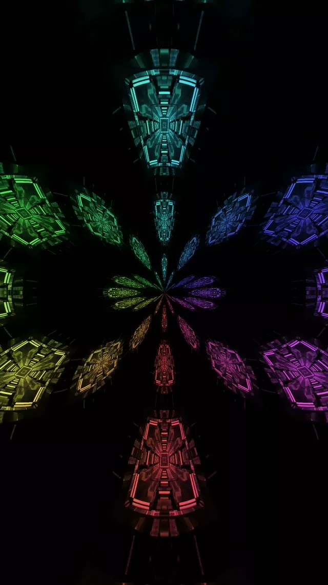 9:16 Reels تونل نئون راهرو فراکتال رنگین‌کمان 60fps محافظ صفحه کاغذ دیواری زنده