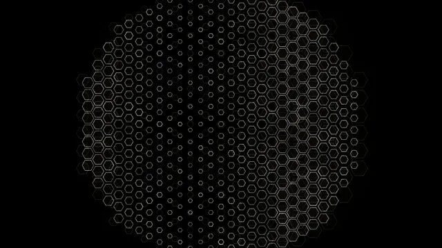 A pattern of hexagons in a circular layout on a dark background