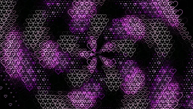 Animated 4K heart particles motion background with purple neon glow