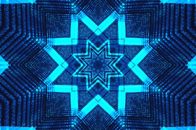Blue cyber neon tunnel screensaver 3:2 surface 60fps Vj loop geometric star pattern windows 10