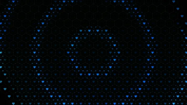 Blue glowing hearts on hexagonal grid 4K UHD background loop