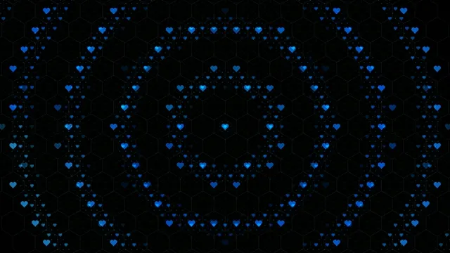 Blue hearts flowing through hexagonal grid 4K UHD motion background