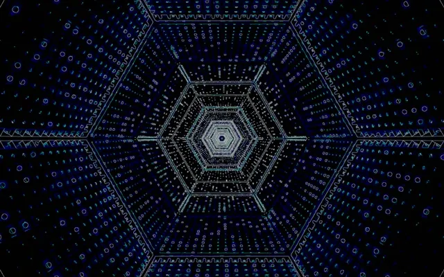 Neon Tunnel Blue Hex Vortex VJ Loop 60fps 16:10 MacBook Screensaver