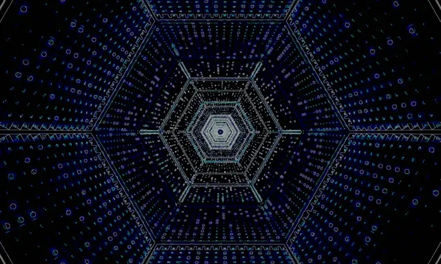 VJ Loop Neon Tunnel Blå Sekskant Hvirvel 5:3 Bred 60fps Pauseskærm