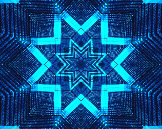 Blue neon tunnel kaleidoscope star screensaver windows 11 Vj loop 5:4 industrial 60fps