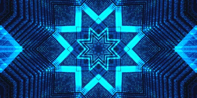 Mavi neon tünel ekran koruyucu 2:1 univisium 60fps geometrik yıldız deseni VJLoops windows 11