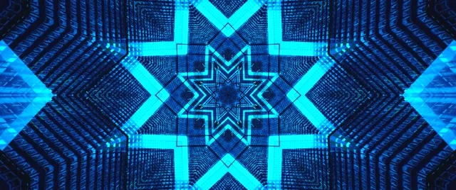 Blue neon tunnel screensaver 2.39:1 cinemascope 60fps geometric star pattern Vj loop Windows 11