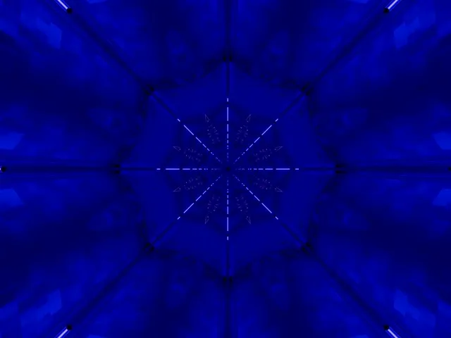 อุโมงค์นีออนกาไลโดสโคปเกล็ดหิมะน้ำเงิน 4:3 คลาสสิค 60fps สกรีนเซฟเวอร์ VJ Loop