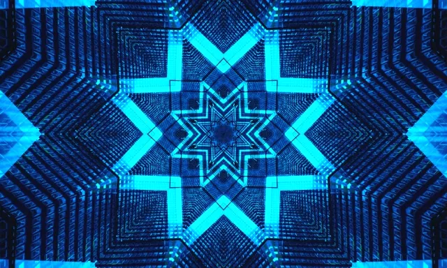 Blue neon tunnel screensaver 5:3 wide 60fps geometric star patterns Vj loop windows 10