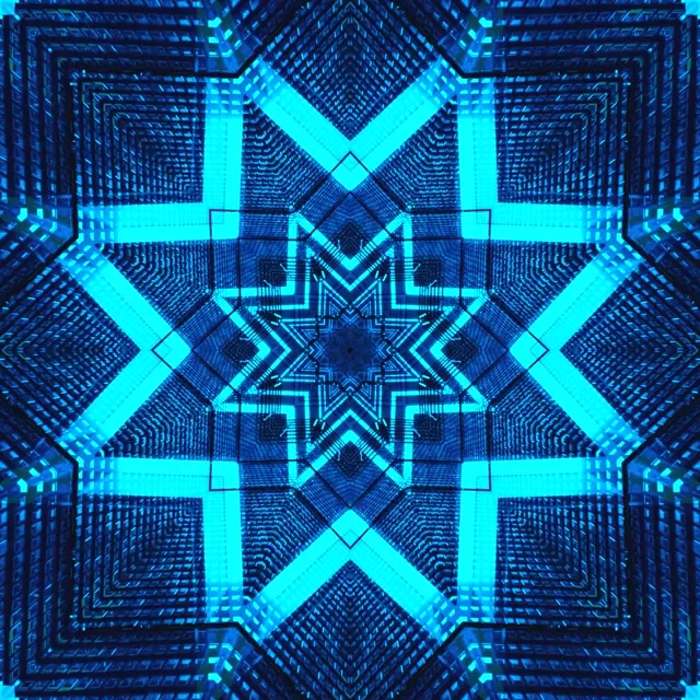 Blue neon tunnel star kaleidoscope screensaver windows 11 Vj loop 1:1 square 60fps