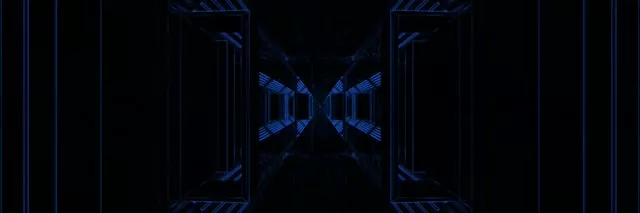 Blauwe Neon Tunnel Symmetrische Gang VJ Loop 3:1 Drievoudig Breed 60fps Schermbeveiliging
