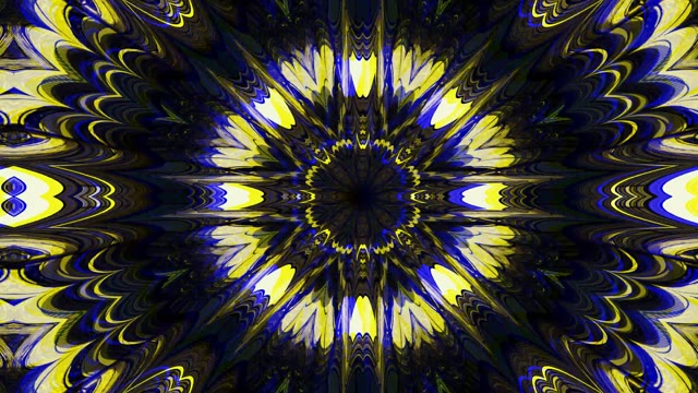 Blue Yellow Neon Tunnel 60fps Kaleidoscopic Mandala Vortex with Symmetrical...