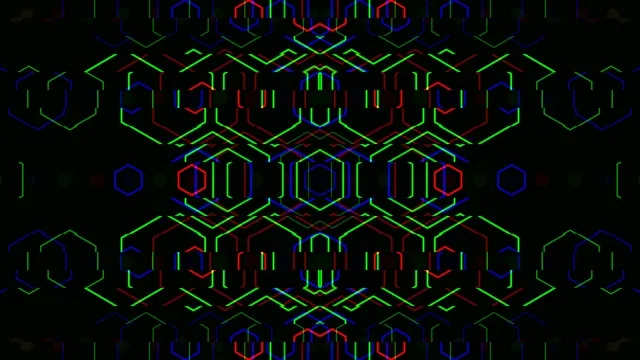 Bright abstract lines and shapes on a black background