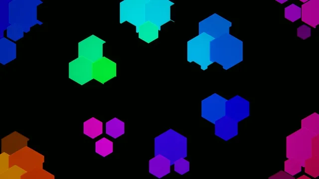 Colorful 3D Hexagons Animation on Black Background