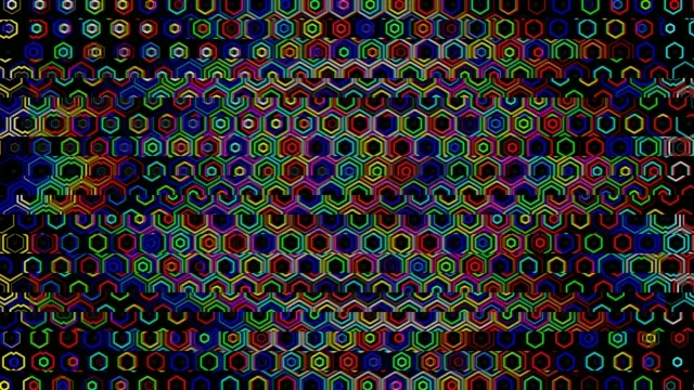 Colorful abstract pattern with hexagons and wavy lines in motion