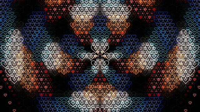 Colorful heart pattern 4K motion background with dynamic light effects