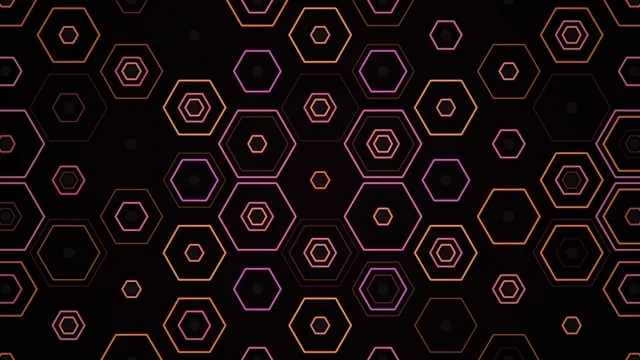Colorful hexagonal patterns on a black background in digital art