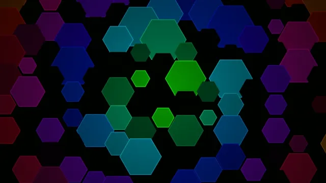 Colorful hexagons create a pattern on a dark background